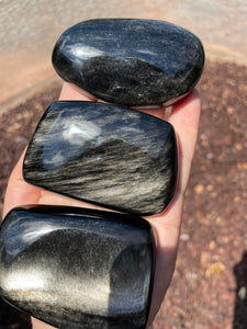 Silver Sheen Obsidian Palm Stones (flat on one side)